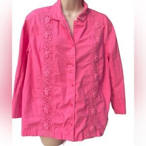 Bechamel Casual PinkEmbroidered Floral Bottom Down Shirt Tie back String XL